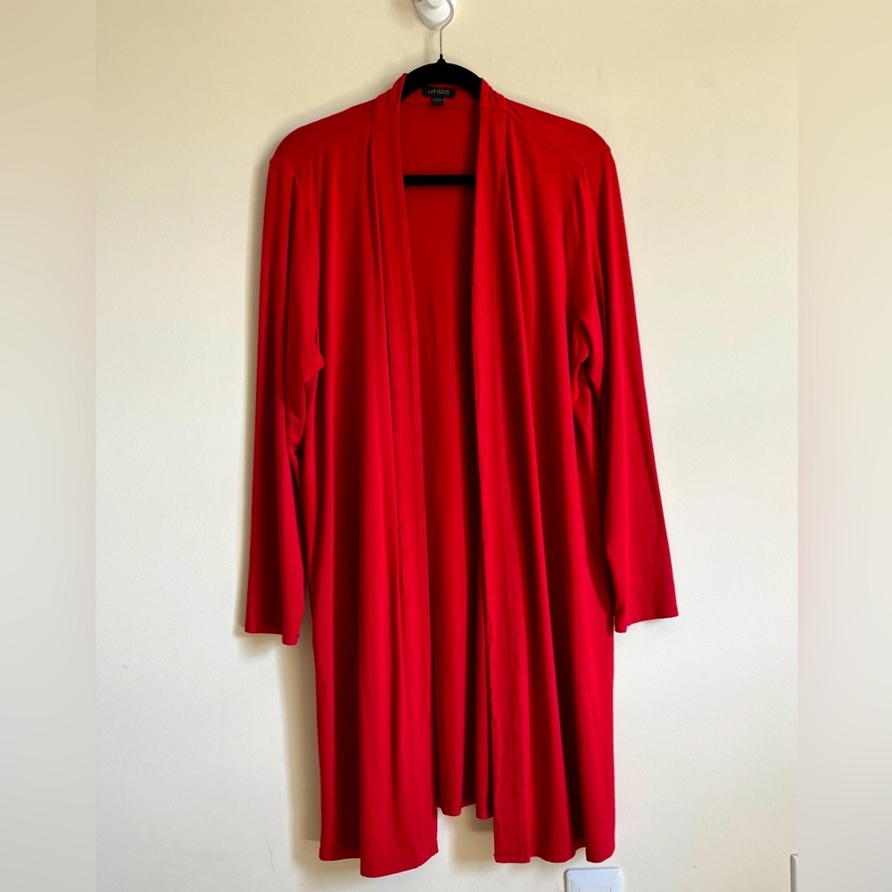 J.Jill Wearever Collection Red Open Front Long Sleeve Duster W/Accent Buttons Lg